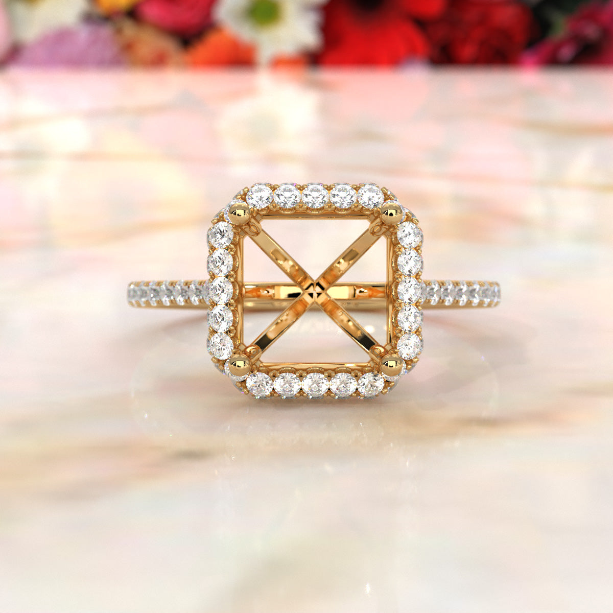 Double Halo Semi Mount Lab Grown Diamond Engagement Ring 0.53 Ct.